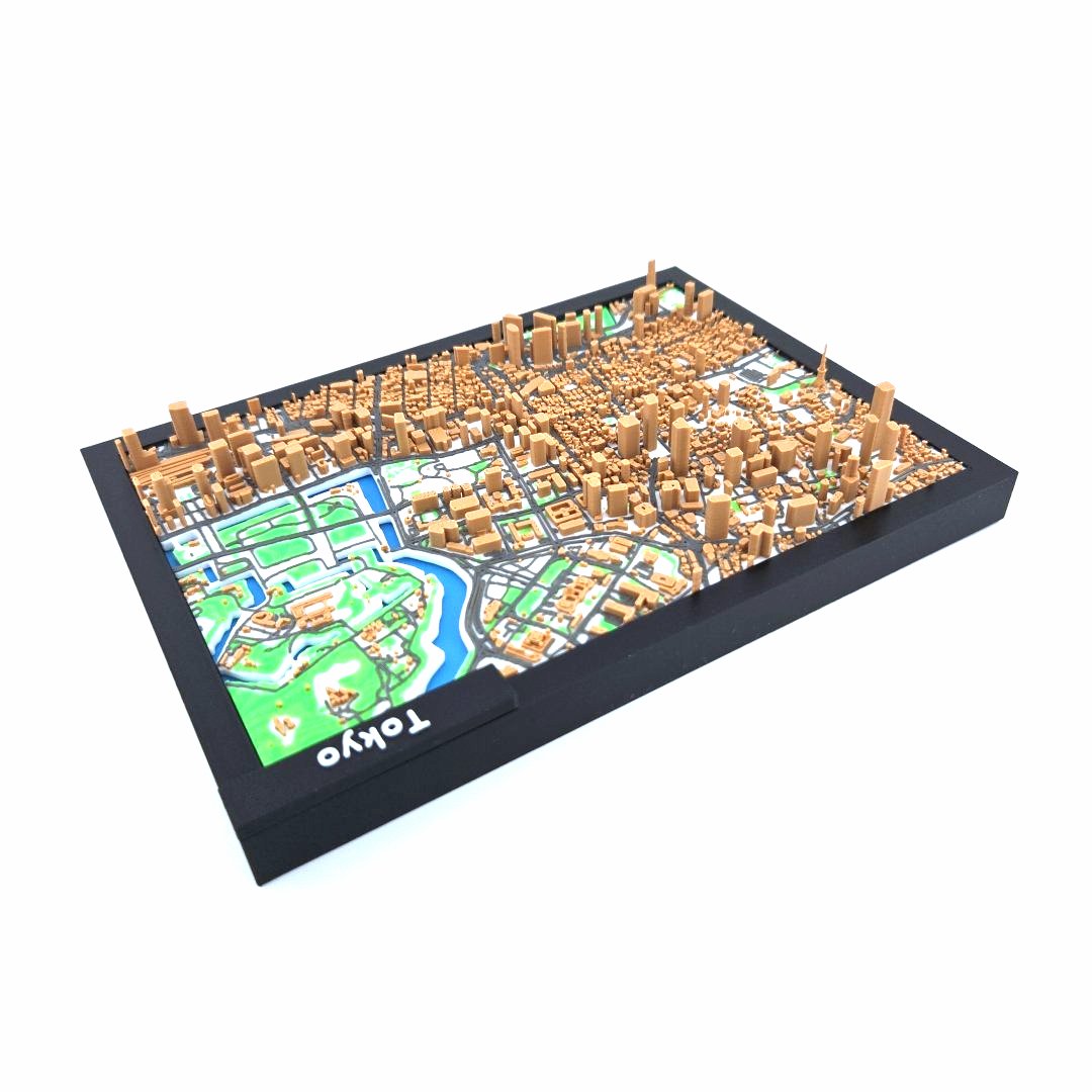 3D Miniature Model of Tokyo – Framed Architectural City Map with Urban Landmarks