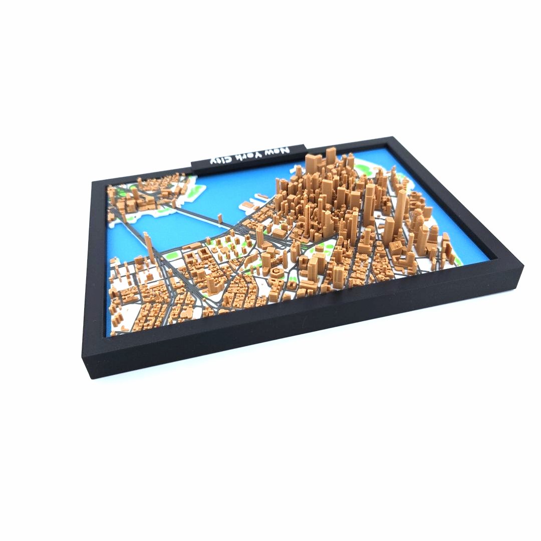 3D Miniature Model of New York City – Framed Architectural Cityscape with Landmarks