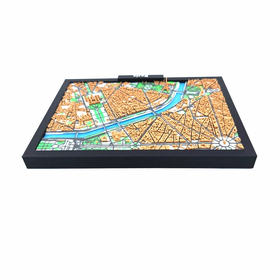3D Miniature Model of Paris – Framed Architectural City Map with Iconic Urban Layout