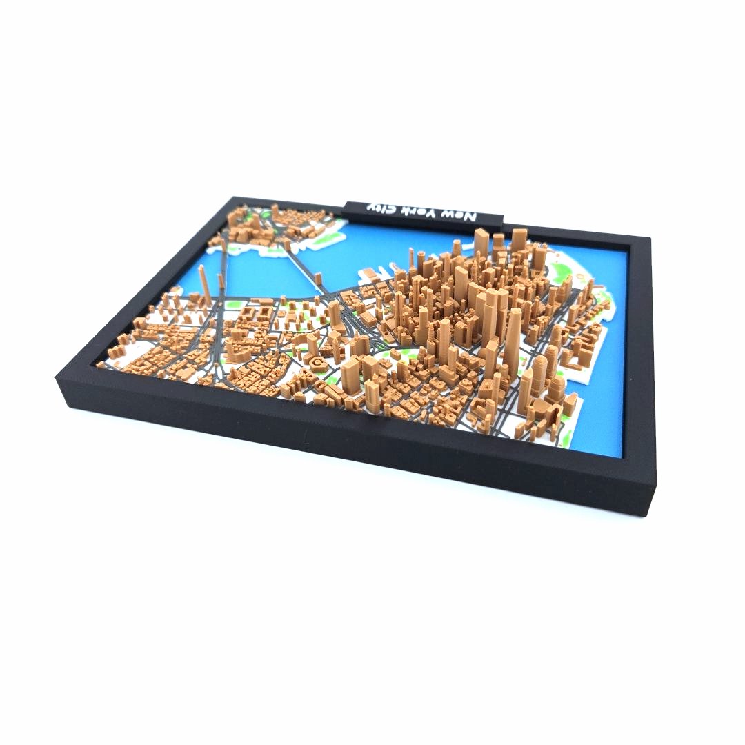 3D Miniature Model of New York City – Framed Architectural Cityscape with Landmarks