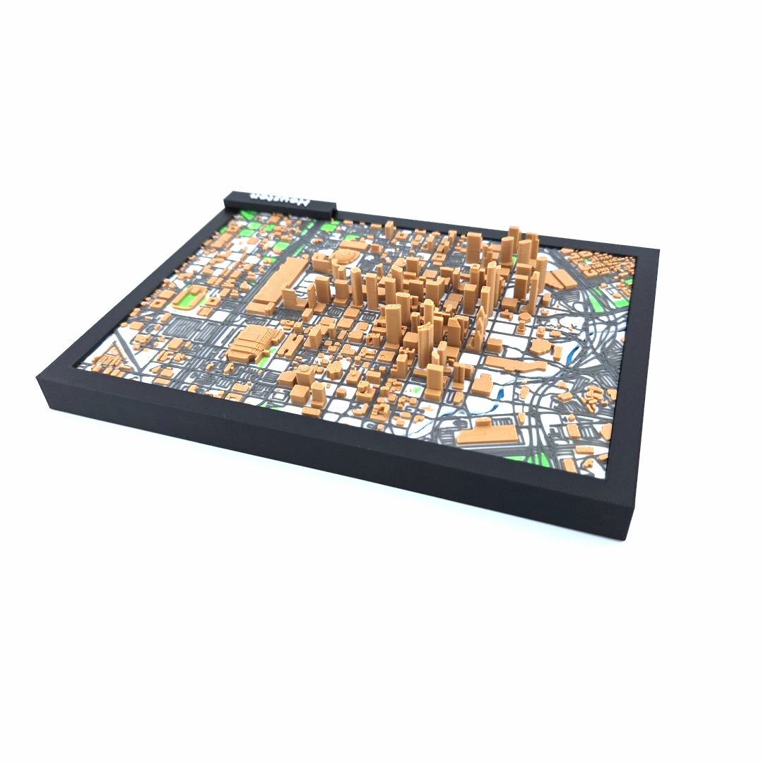 3D Miniature Model of Downtown Houston – Framed Architectural Cityscape with Landmarks