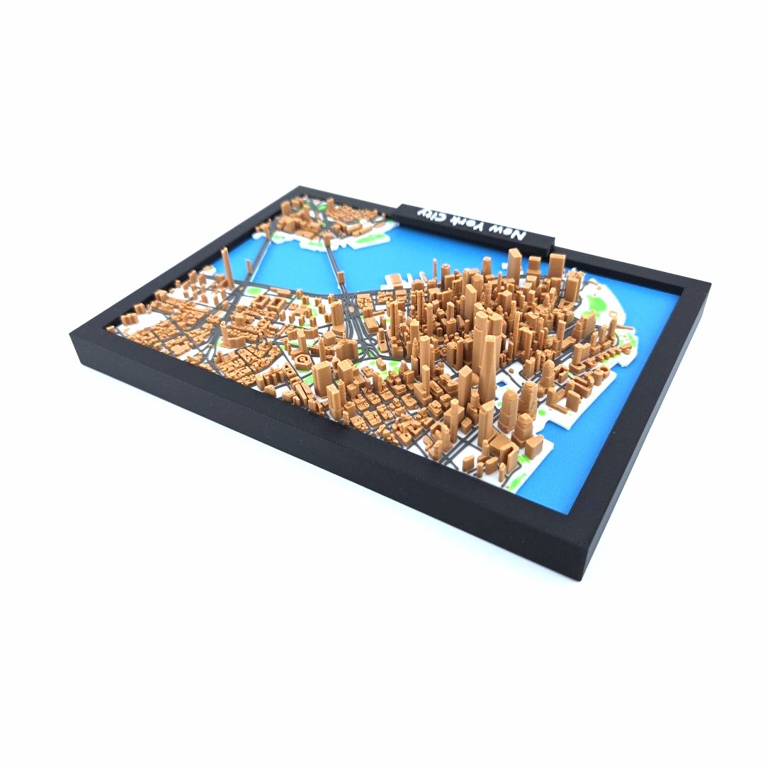 3D Miniature Model of New York City – Framed Architectural Cityscape with Landmarks