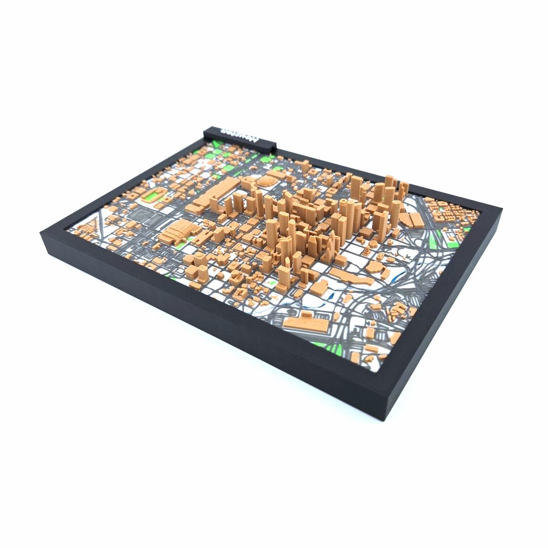 3D Miniature Model of Downtown Houston – Framed Architectural Cityscape with Landmarks
