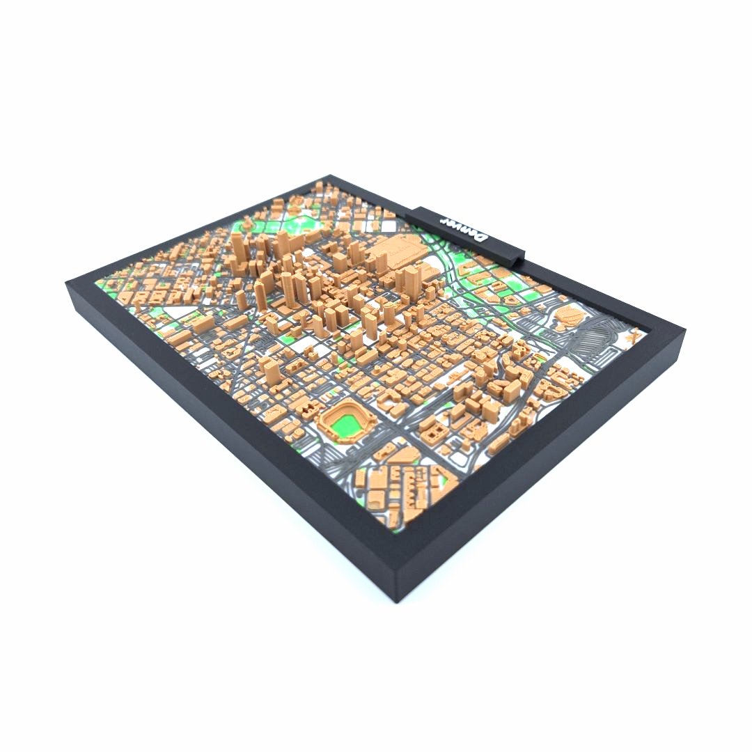3D Miniature Model of Downtown Denver – Framed Architectural Cityscape with Landmarks