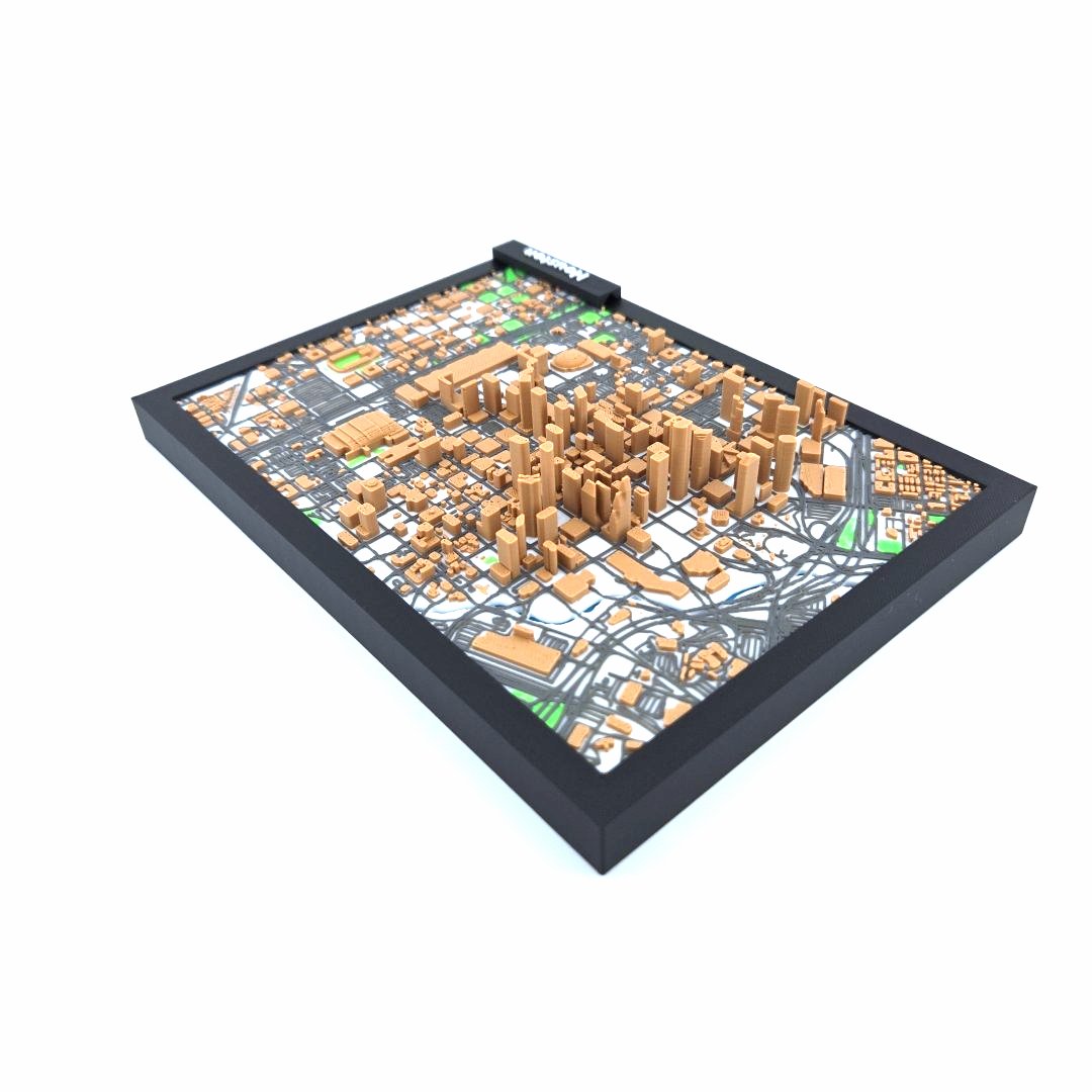 3D Miniature Model of Downtown Houston – Framed Architectural Cityscape with Landmarks
