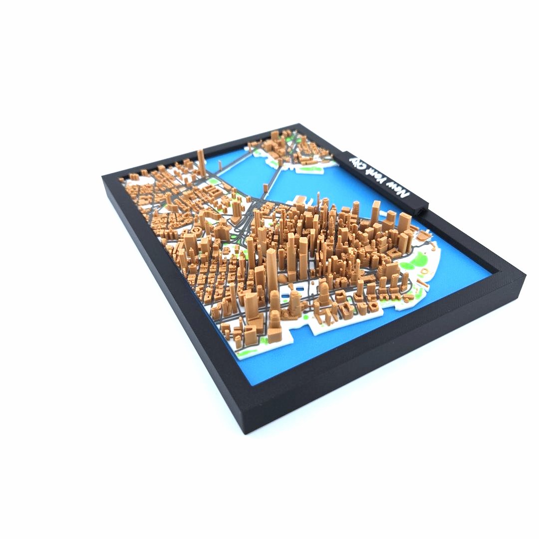 3D Miniature Model of New York City – Framed Architectural Cityscape with Landmarks