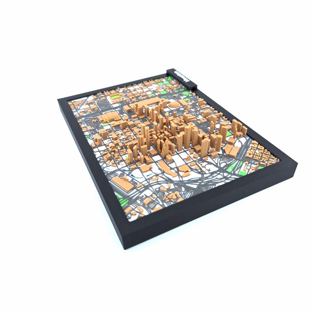 3D Miniature Model of Downtown Houston – Framed Architectural Cityscape with Landmarks