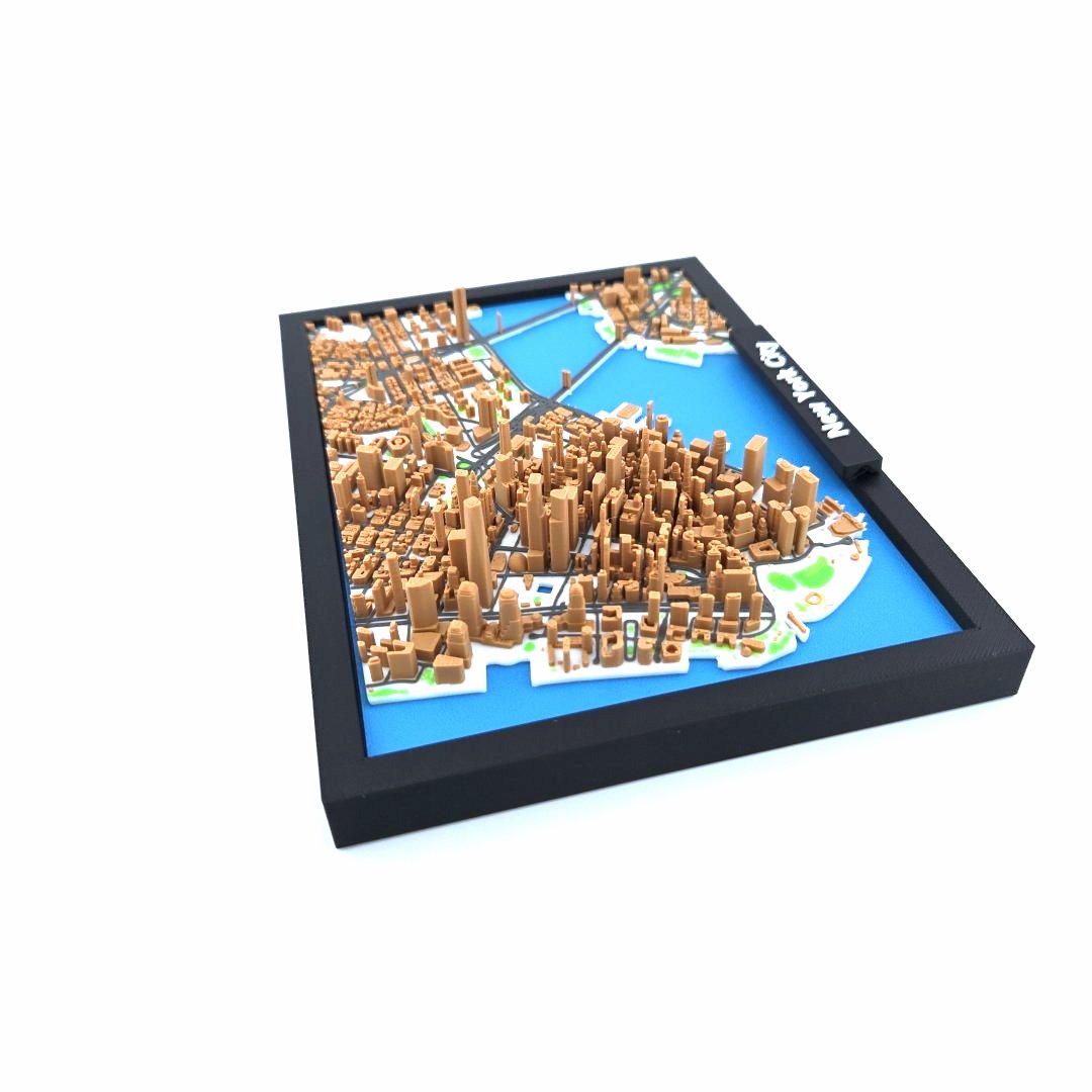 3D Miniature Model of New York City – Framed Architectural Cityscape with Landmarks