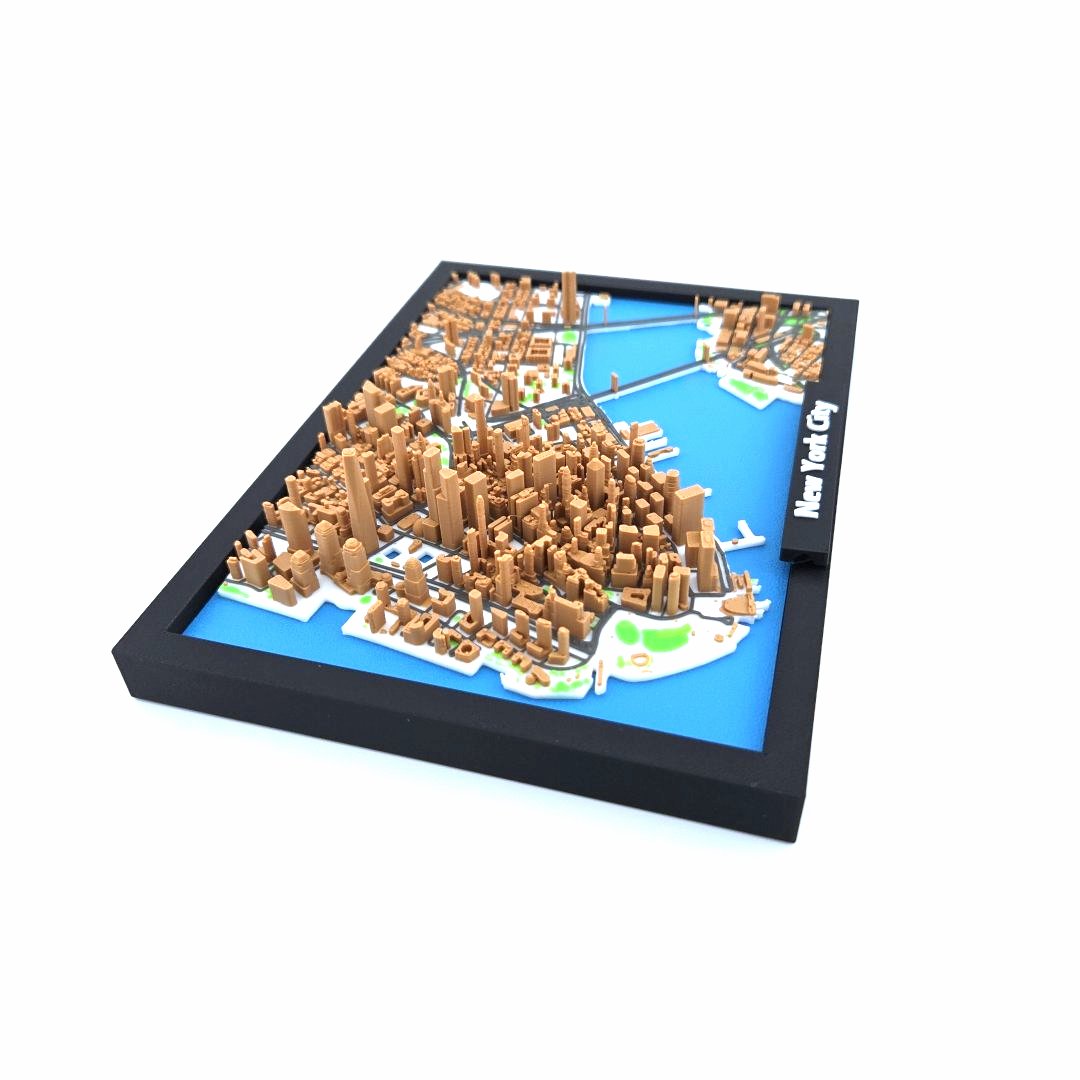 3D Miniature Model of New York City – Framed Architectural Cityscape with Landmarks