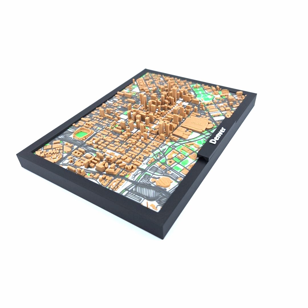 3D Miniature Model of Downtown Denver – Framed Architectural Cityscape with Landmarks