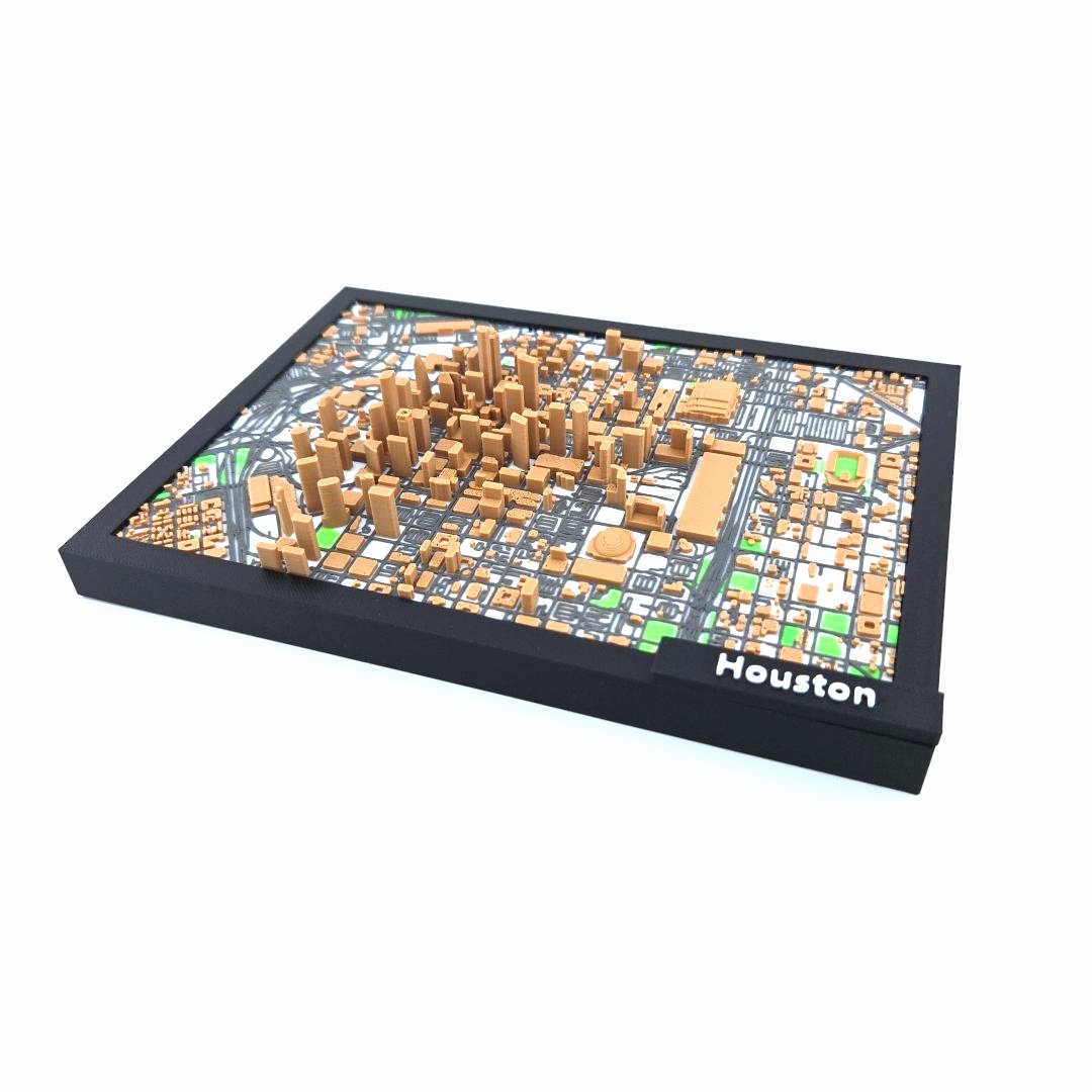 3D Miniature Model of Downtown Houston – Framed Architectural Cityscape with Landmarks