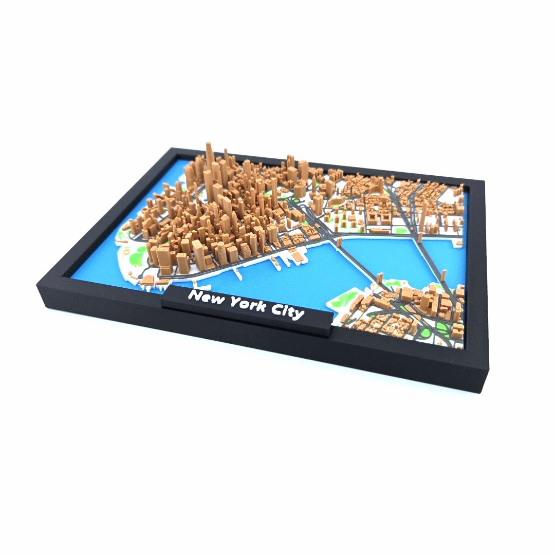 3D Miniature Model of New York City – Framed Architectural Cityscape with Landmarks