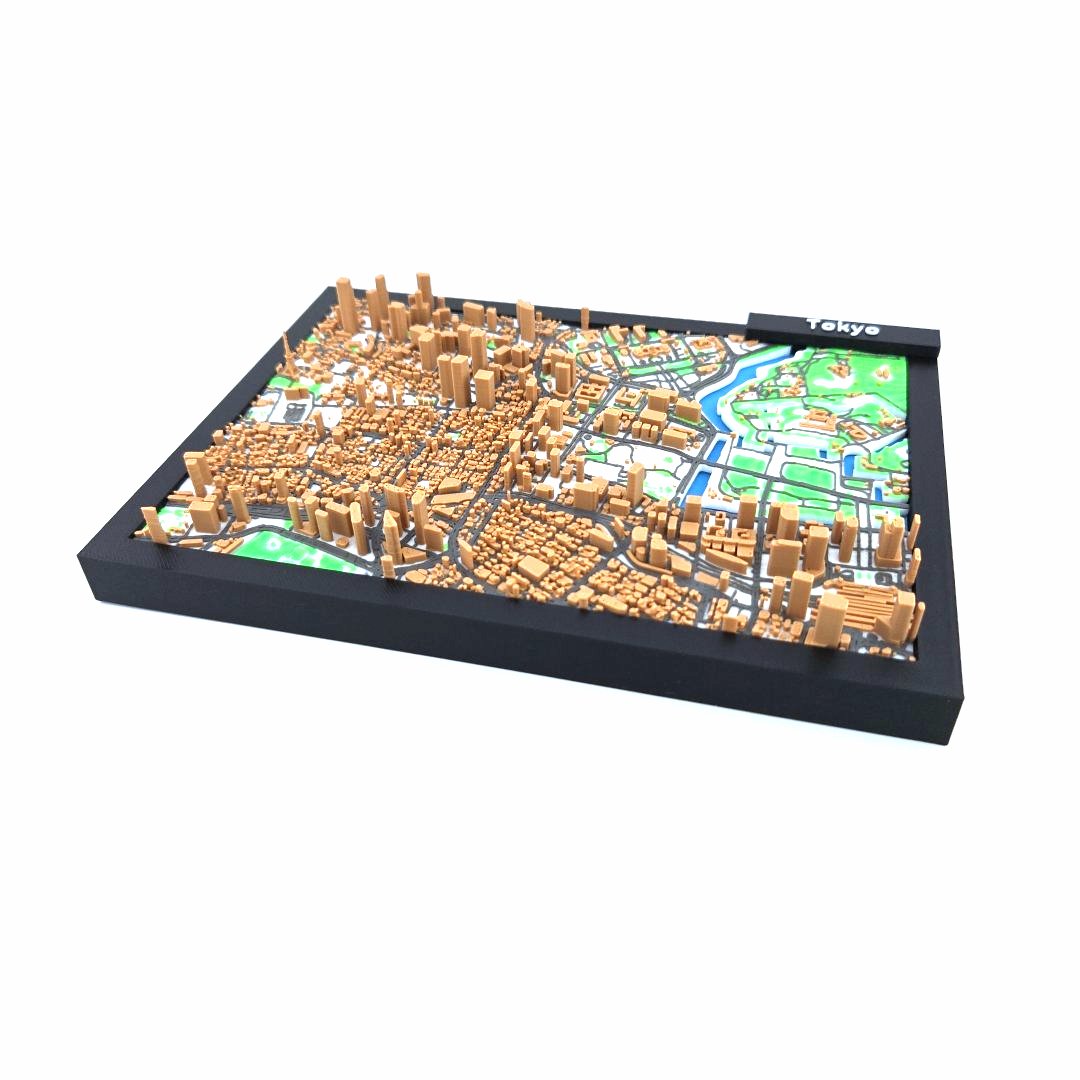 3D Miniature Model of Tokyo – Framed Architectural City Map with Urban Landmarks