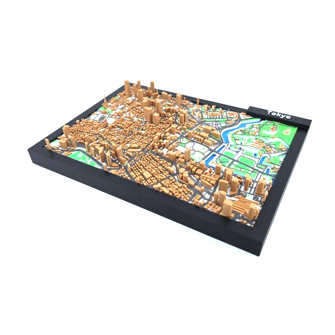 3D Miniature Model of Tokyo – Framed Architectural City Map with Urban Landmarks