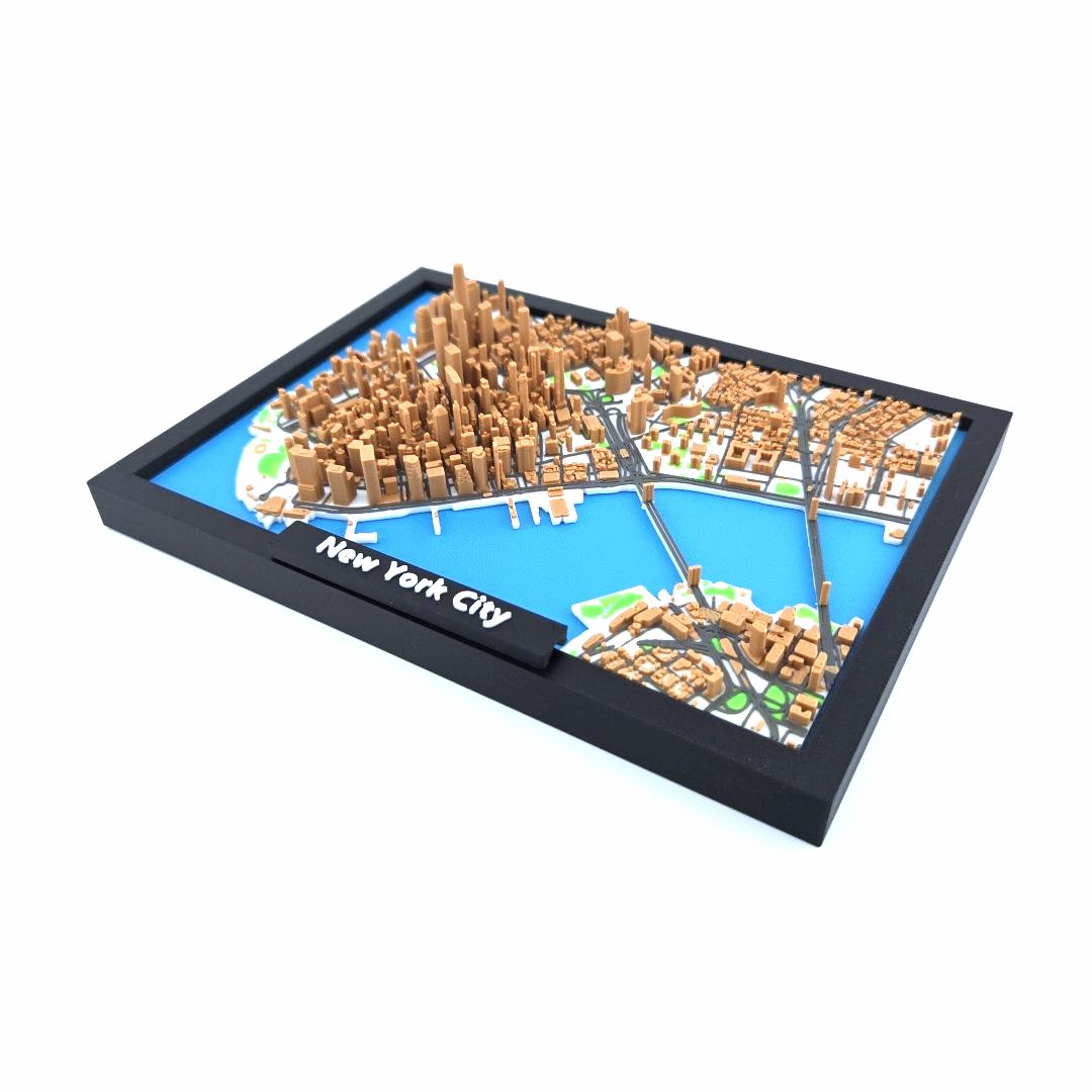 3D Miniature Model of New York City – Framed Architectural Cityscape with Landmarks
