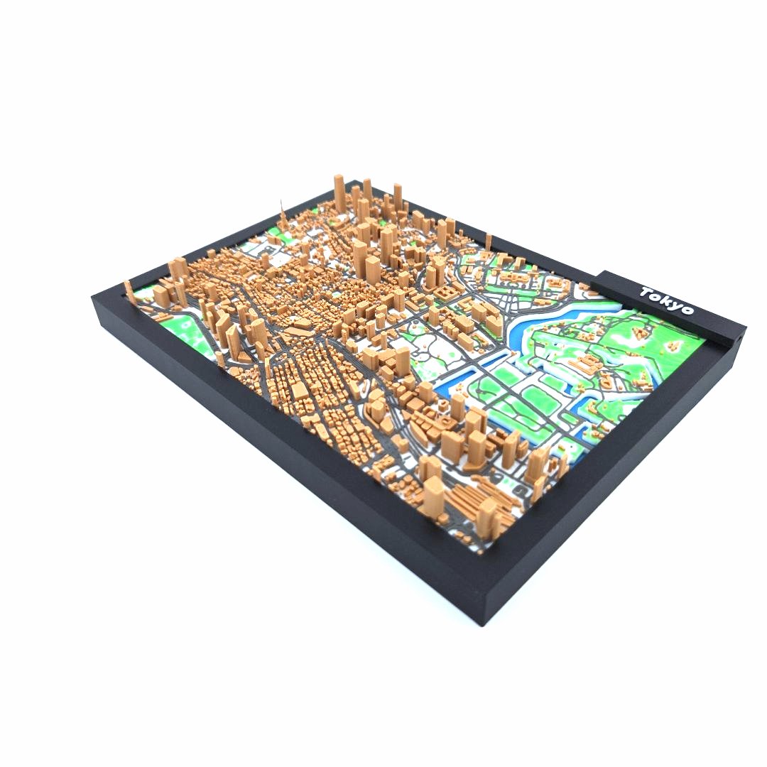 3D Miniature Model of Tokyo – Framed Architectural City Map with Urban Landmarks