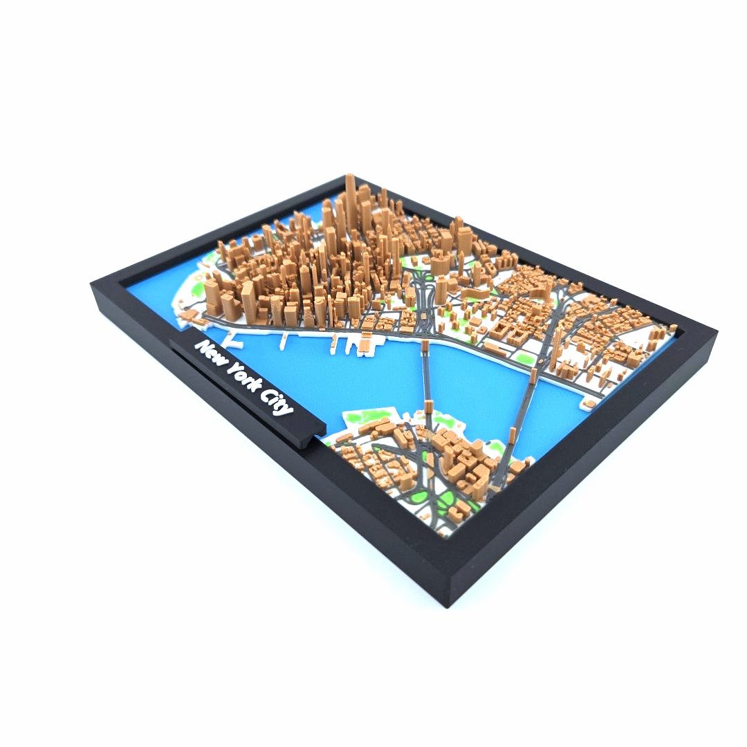 3D Miniature Model of New York City – Framed Architectural Cityscape with Landmarks
