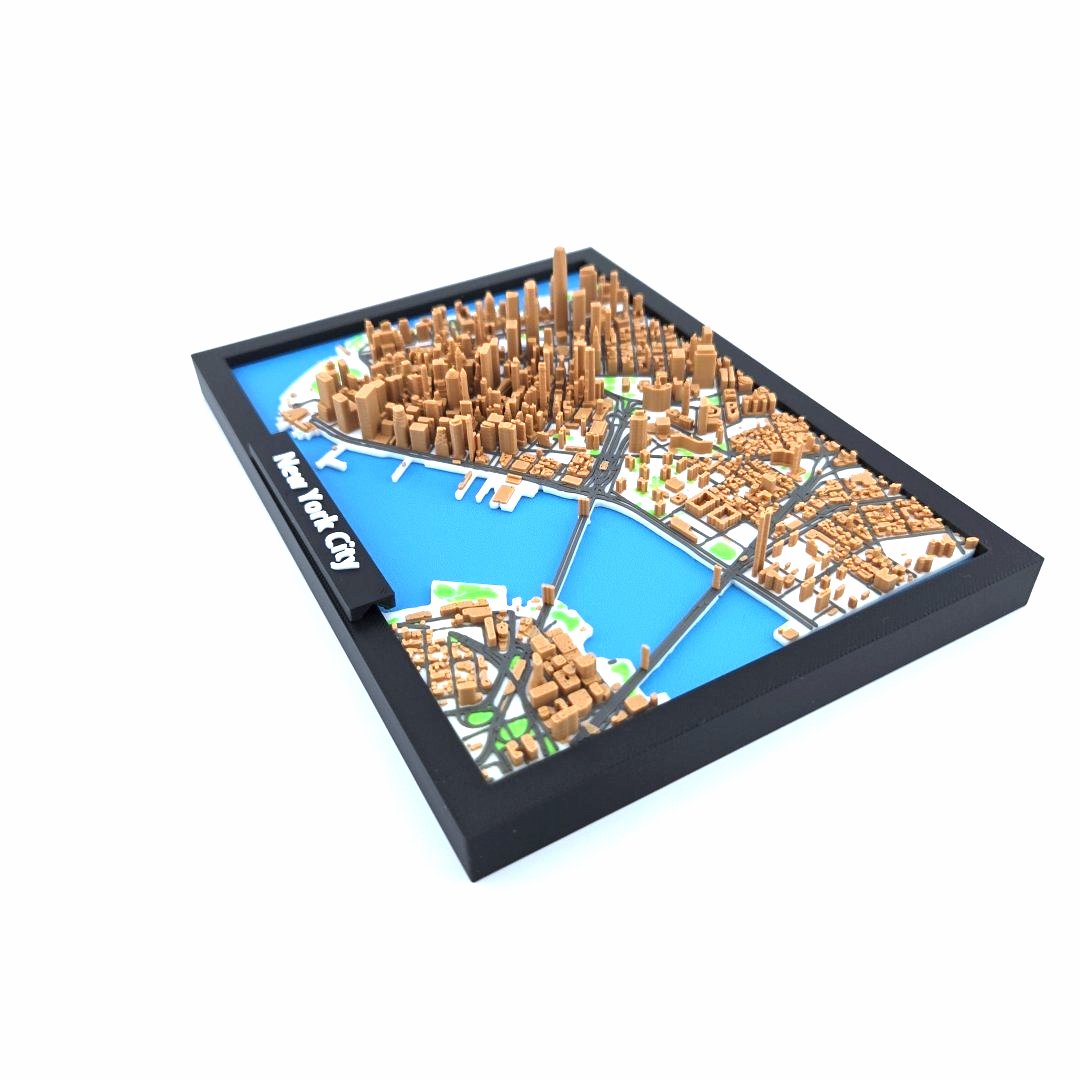 3D Miniature Model of New York City – Framed Architectural Cityscape with Landmarks