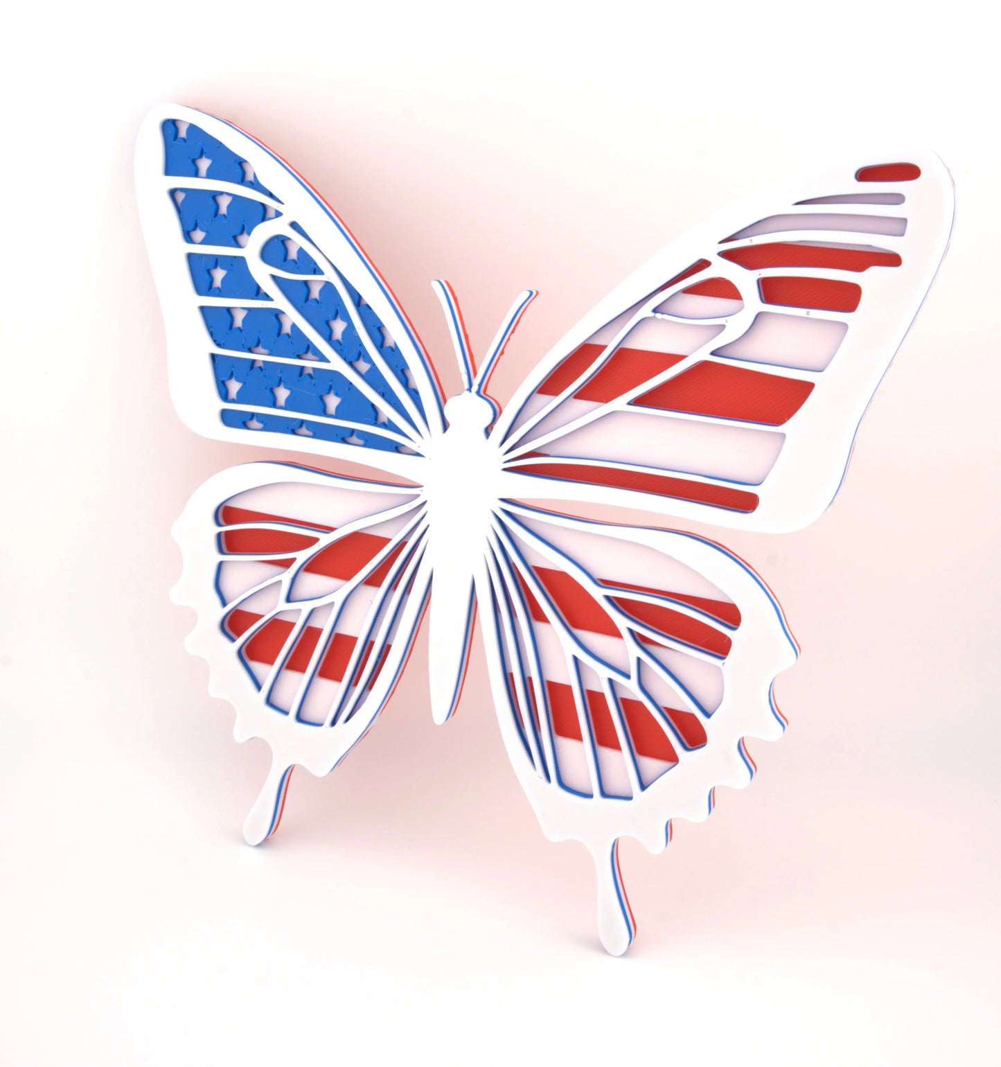 Patriotic butterfly wall art side view red white and blue decor
