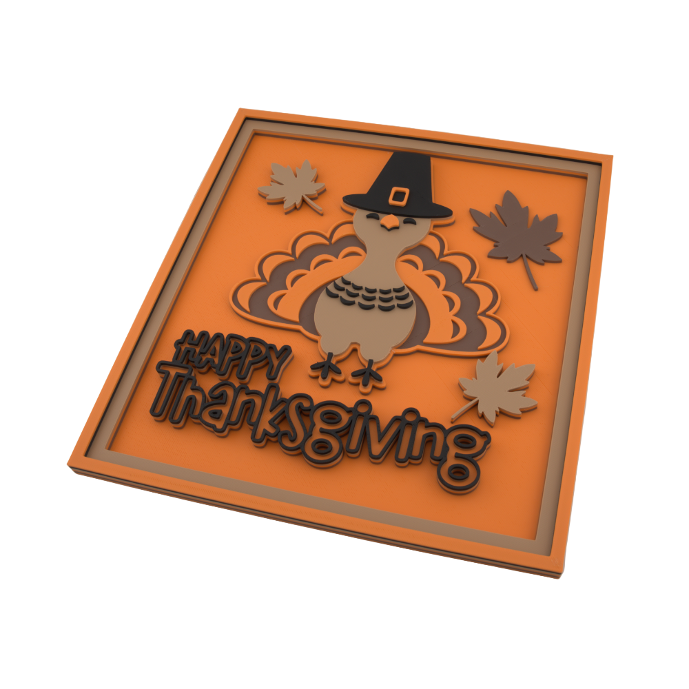 3D Layered "Happy Thanksgiving" Turkey Wall Art – Fall Decor Sign with Autumn Leaves | Rustic Orange & Brown Holiday Decoration