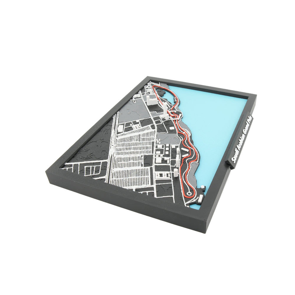 Saudi Arabian Grand Prix 3D Track Map – Layered Jeddah Corniche Circuit Model | Framed Motorsport Display Art (10" x 7")