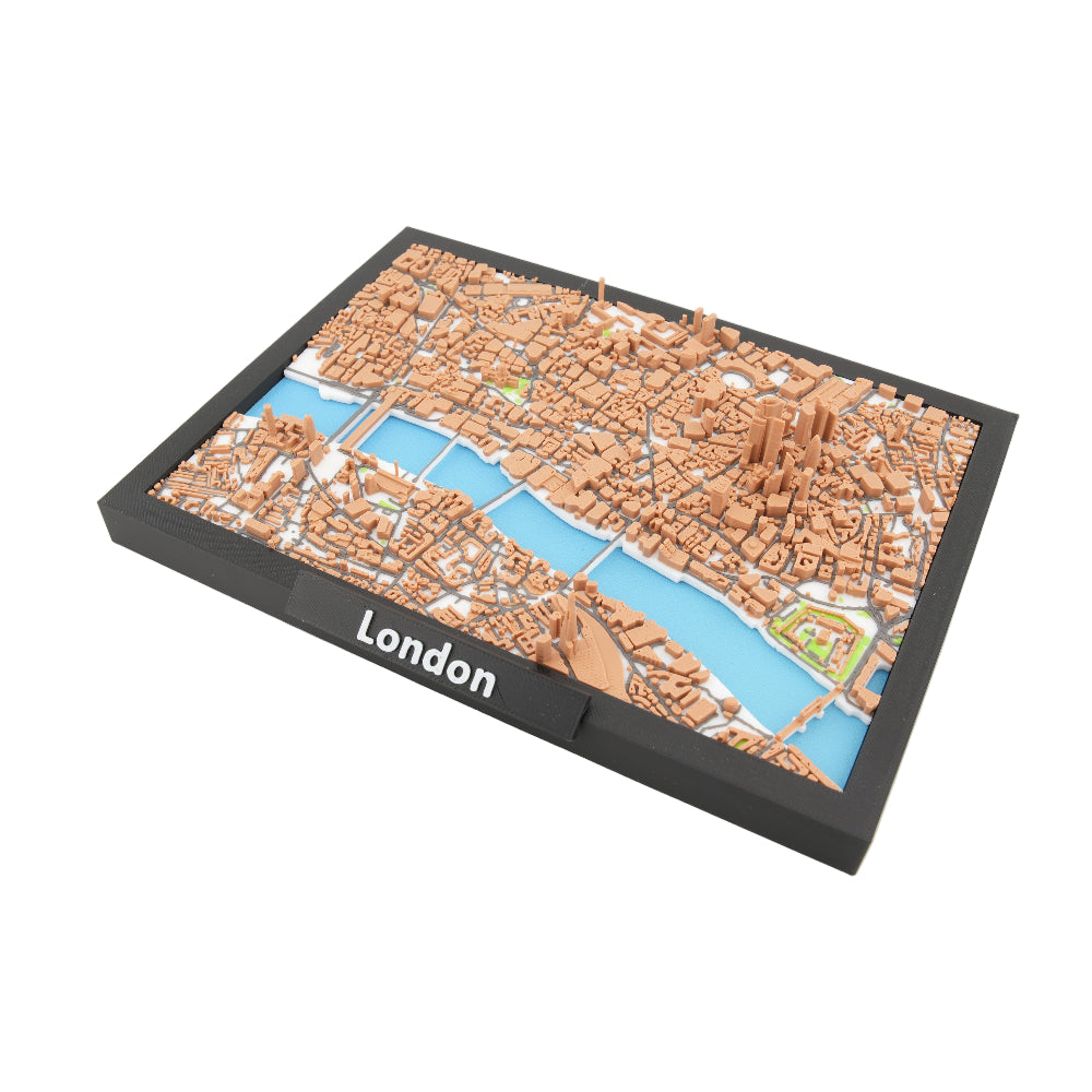 London 3D City Map Model – Framed Miniature London Landscape Art – Raised Urban Topography and River Thames Layout – Desk and Wall Display (7 x 5 Inch)