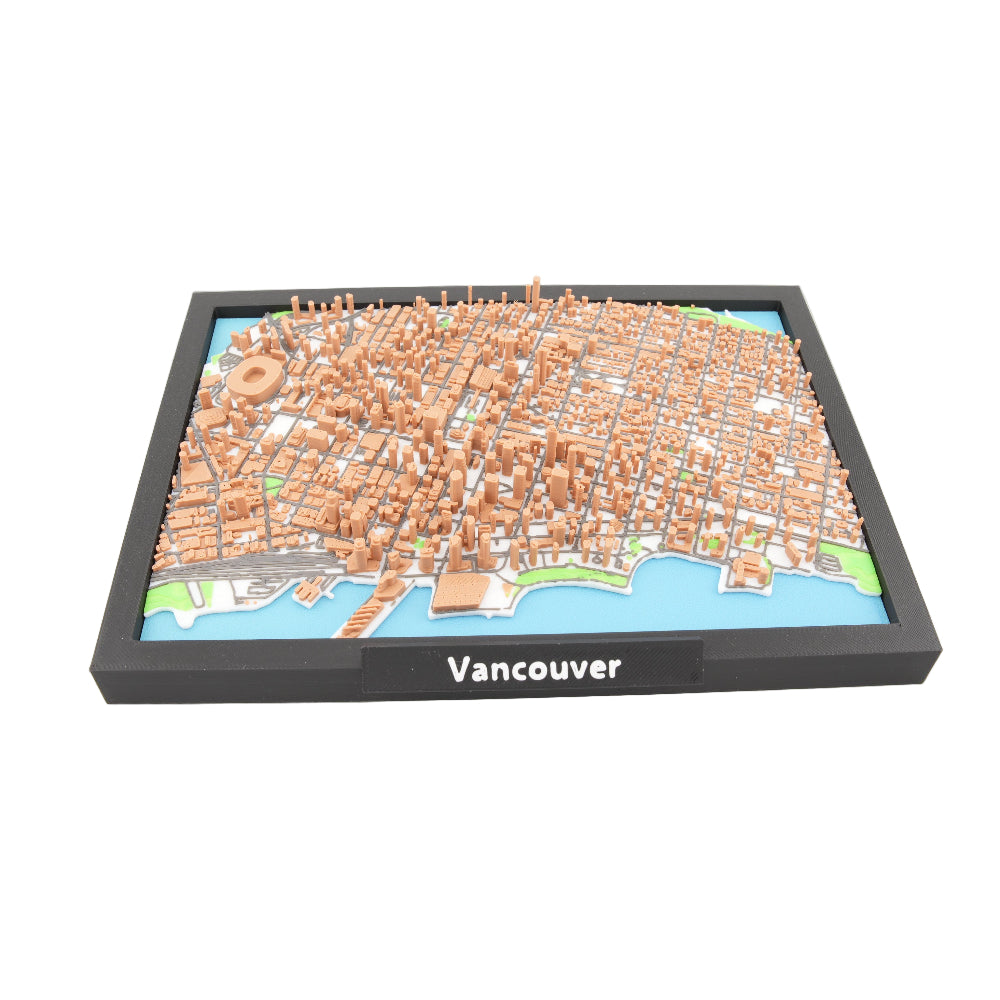 Vancouver 3D Miniature City Map Model in Framed Display - Detailed Downtown Peninsula Topography and Landmarks - Modern Desk and Wall Decor (7-1/4 x 5-5/16)