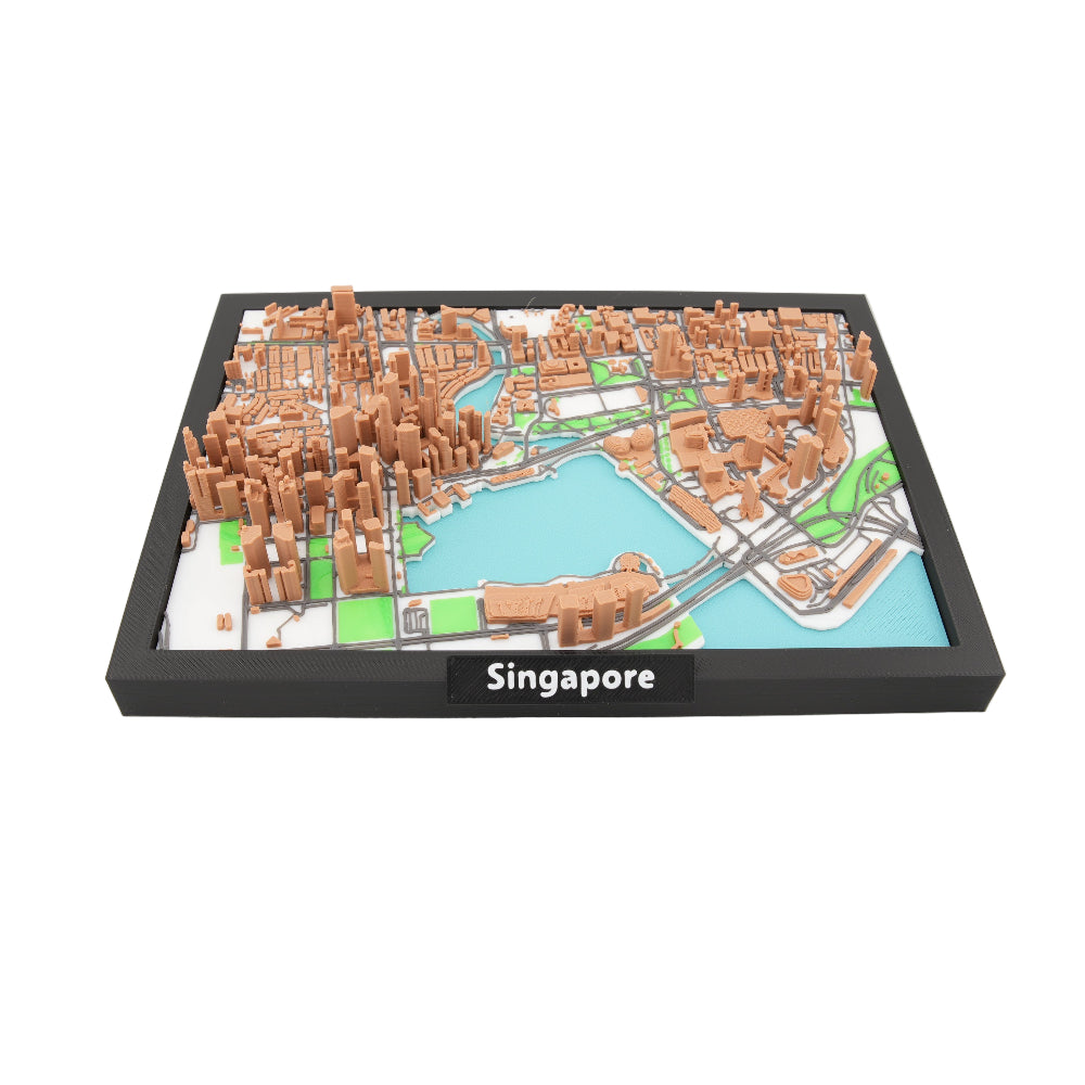 Singapore 3D Downtown City Map – Framed Miniature Skyline Model | Architectural Cityscape Desk and Wall Decor