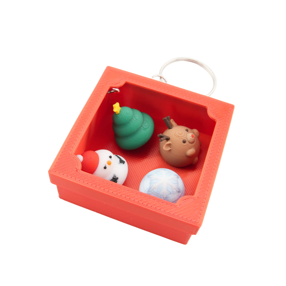 Mini Christmas Keychain Set – Holiday Charm Box with Snowman, Reindeer, Tree & Snowball | Festive Decorative Key Ring Gift