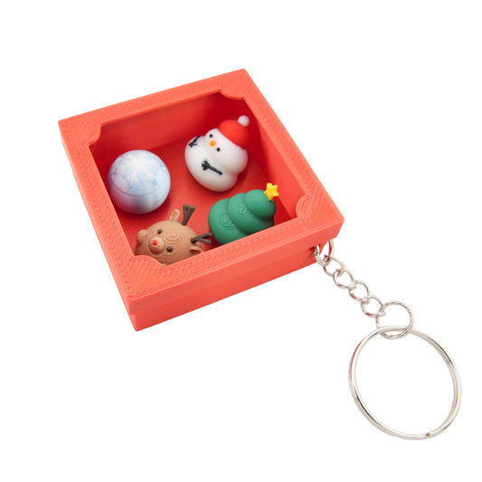 Mini Christmas Keychain Set – Holiday Charm Box with Snowman, Reindeer, Tree & Snowball | Festive Decorative Key Ring Gift