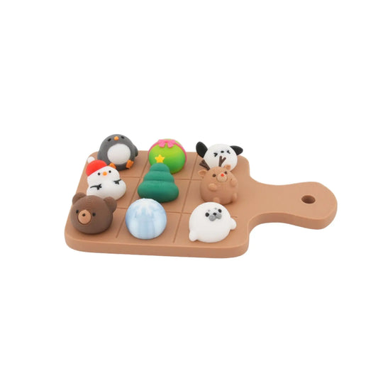 Christmas Mini Figurine Cheese Board Décor Set – Cute Holiday-Themed Plastic Ornaments on Decorative Display Board Sancticraft