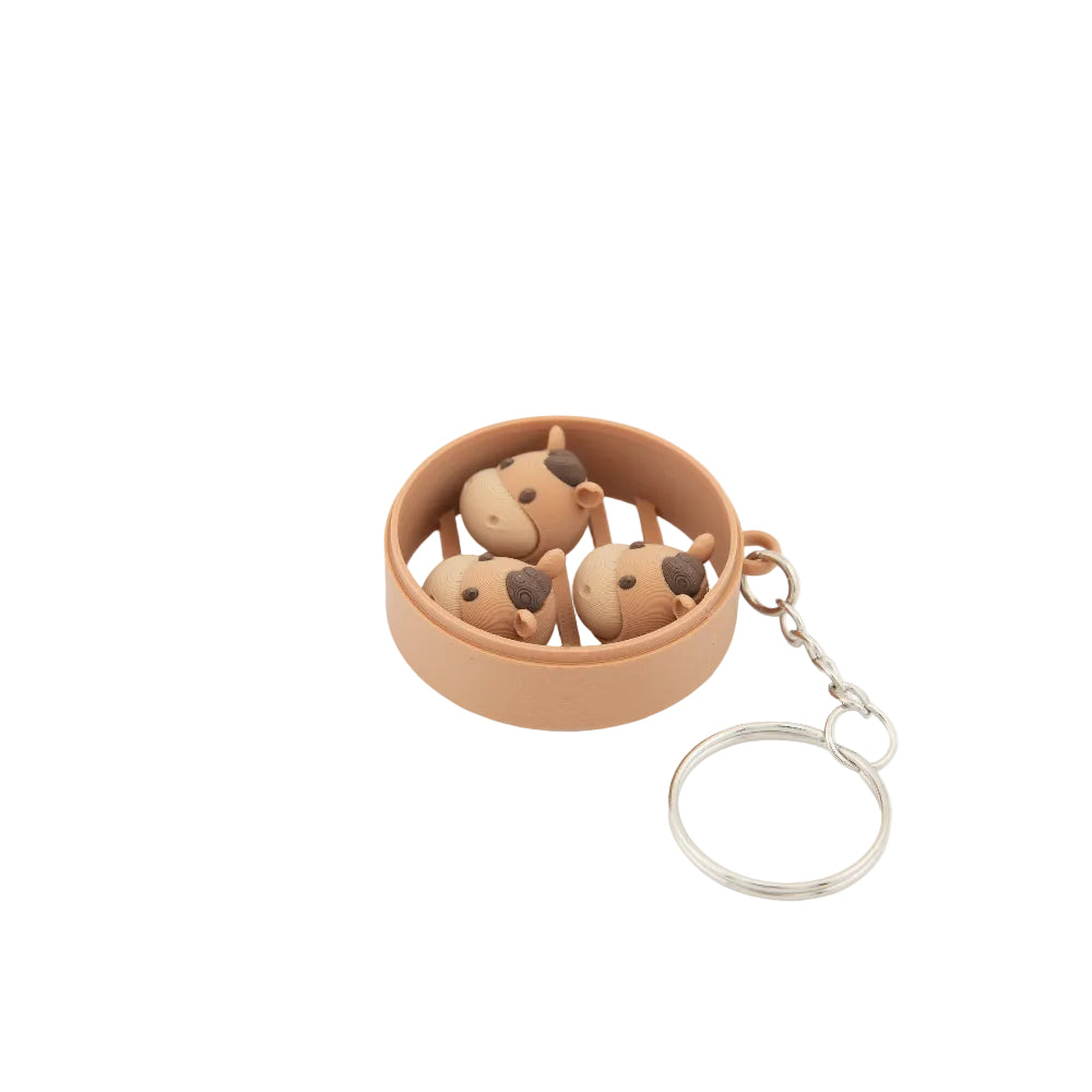 Cute Horse Dim Sum Keychain - Mini Steamer Basket Charm with 3 Kawaii Horse Figures - Cute Bag Accessory and Gift for Food Lovers