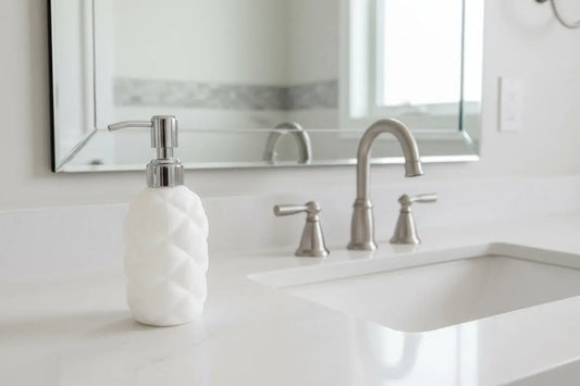 White Soap Dispenser for Bathroom Countertop, Decorative Plastic Hand Soap Pump, Refillable Lotion Dispenser, Modern Bathroom Decor Sancticraft