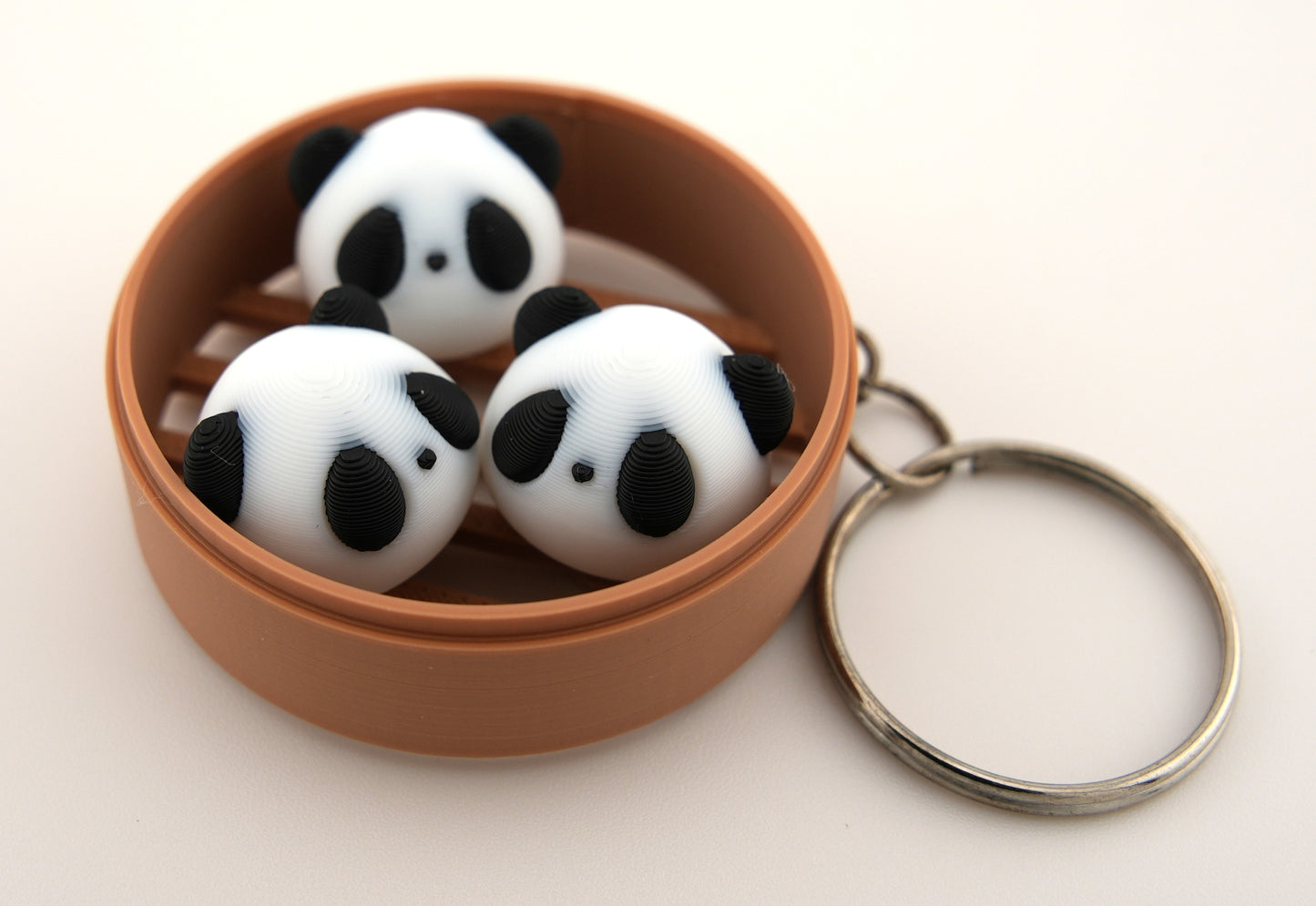 Panda Dim Sum Bun Keychain β Cute Animal Lover Gift β Mini Bamboo Steamer Charm β Kawaii Bag Accessory β Handmade USA β Polymer Clay