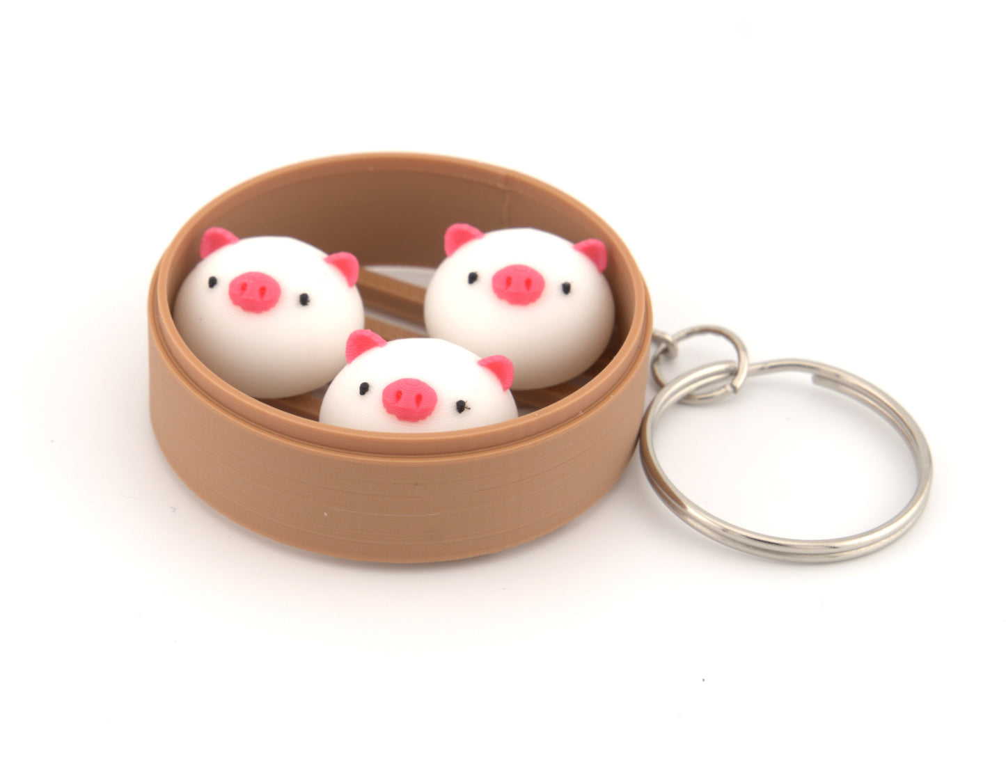 Pig Dim Sum Bun Keychain – Cute Piggy Steamer Charm for Animal Lovers | Kawaii Food Accessory | Miniature Bao Gift | Made in USA
