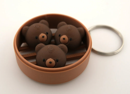 Bear dim sum bun keychain in mini steamer basket kawaii charm
