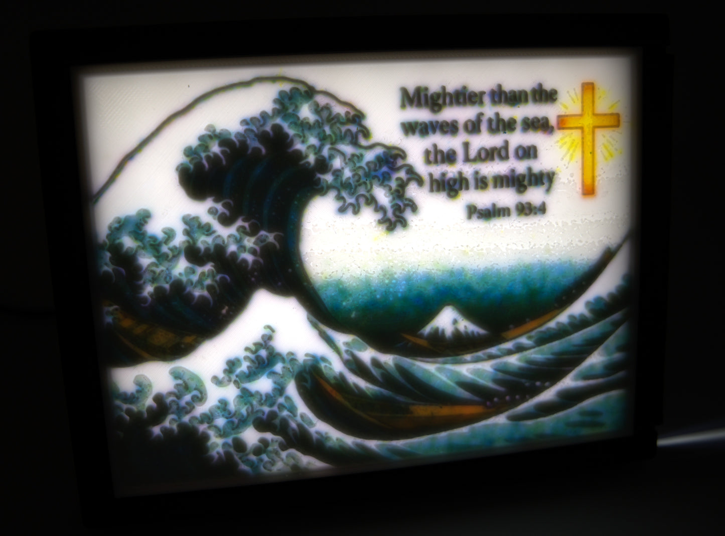 Mightier Than the Waves 3D Lithophane Lighted Frame - Psalm 93:4 Bible Verse Night Light - Christian Home Decor - Faith Gift for Hard Times - Made In USA