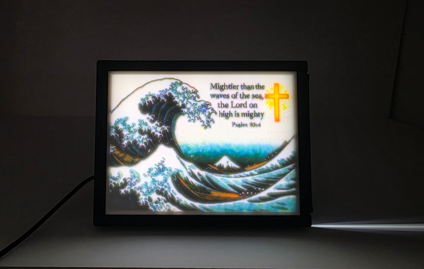 Mightier Than the Waves 3D Lithophane Lighted Frame - Psalm 93:4 Bible Verse Night Light - Christian Home Decor - Faith Gift for Hard Times - Made In USA