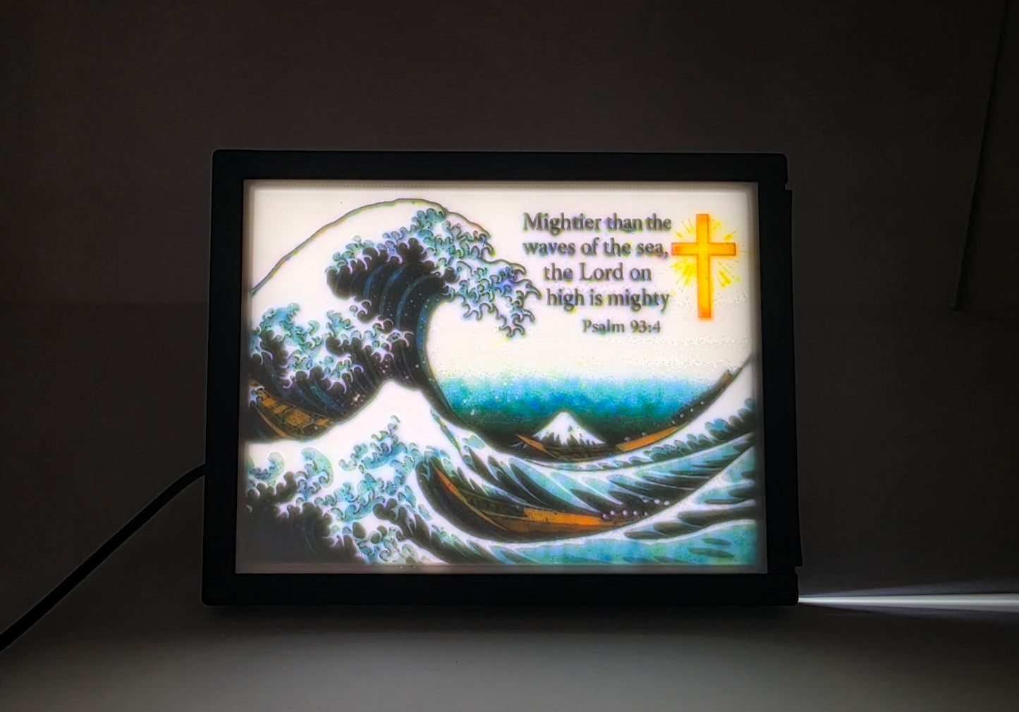 Mightier Than the Waves 3D Lithophane Lighted Frame - Psalm 93:4 Bible Verse Night Light - Christian Home Decor - Faith Gift for Hard Times - Made In USA
