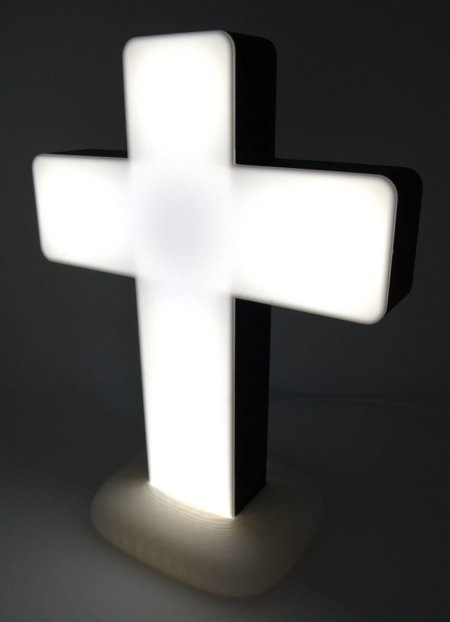 Minimalist LED cross lamp glowing Christian desk decor