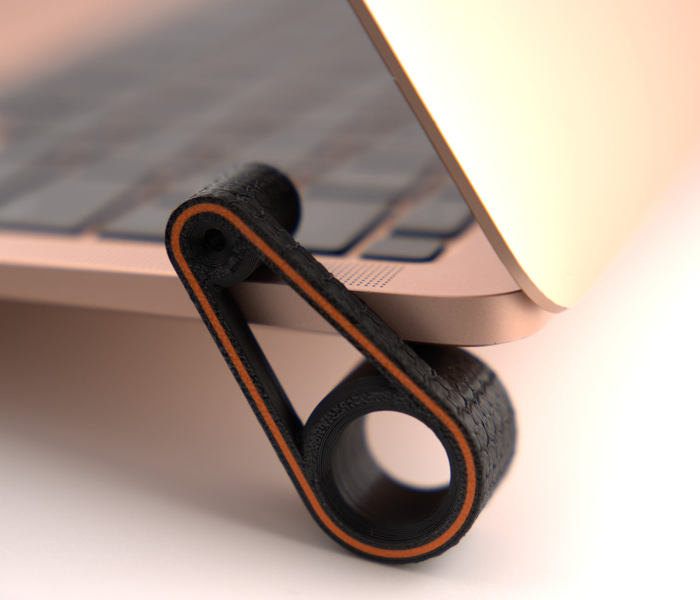 Laptop Riser Clip – Compact Clip-On Ergonomic Laptop Stand for Travel – Black with Orange Trim – Made in USA