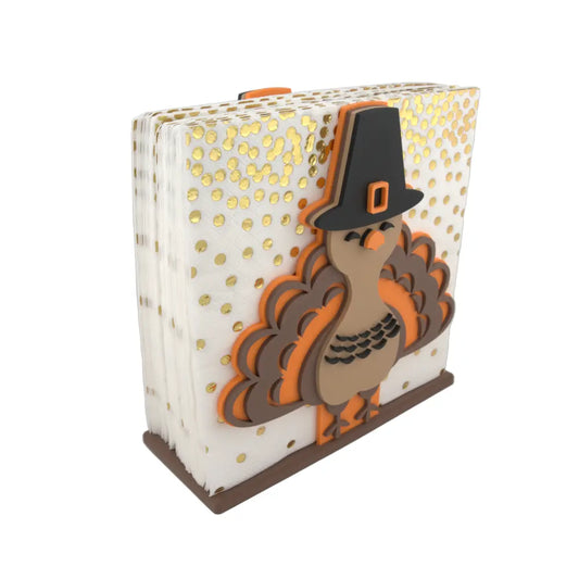 Thanksgiving turkey napkin holder side view autumn table centerpiece