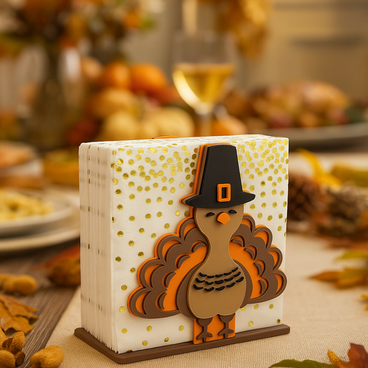 Thanksgiving Turkey Napkin Holder - Festive Table Centerpiece for Fall & Holiday Dinners | Decorative Pilgrim Turkey Design