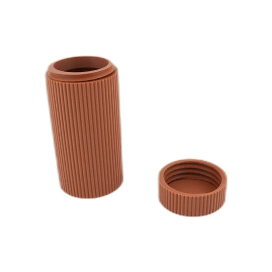 Brown ribbed screw-top canister for pet treats