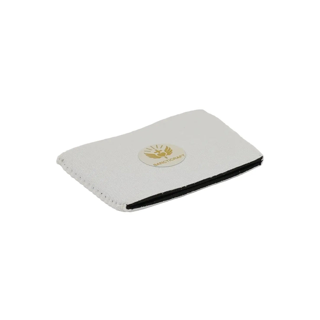 White fold-flat can cooler sleeve with a black interior