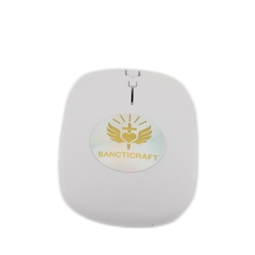 Compact white wireless mouse with a rounded body