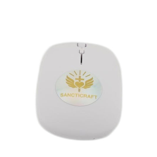 Compact white wireless mouse with a rounded body