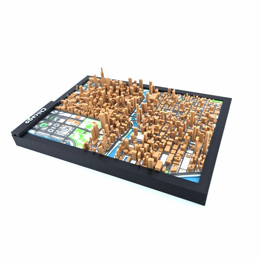 3D Miniature Model of Downtown Chicago – Framed Architectural Cityscape with Landmarks