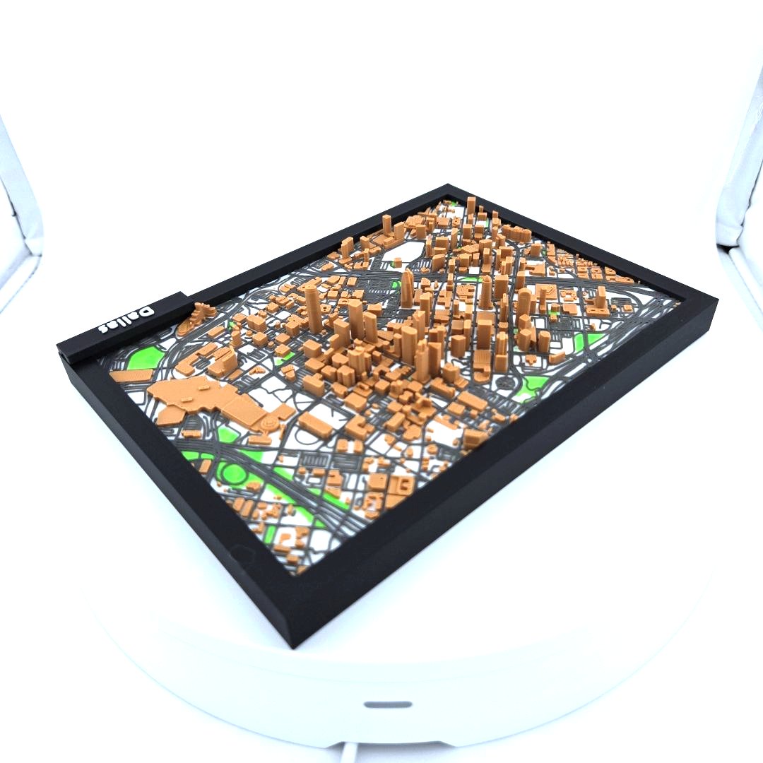 3D Miniature Model of Downtown Dallas – Framed Architectural Cityscape with Landmarks