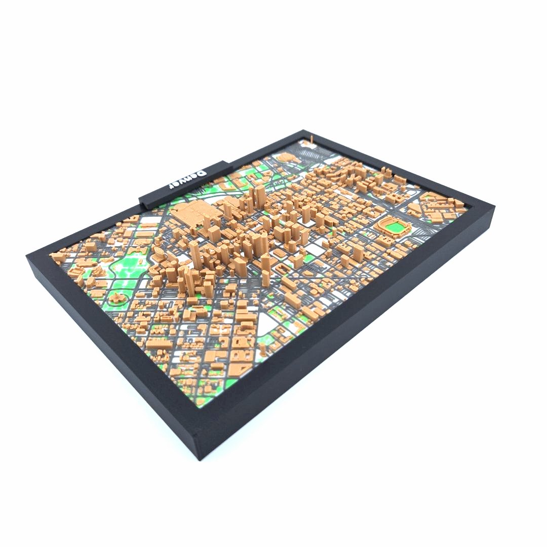 3D Miniature Model of Downtown Denver – Framed Architectural Cityscape with Landmarks